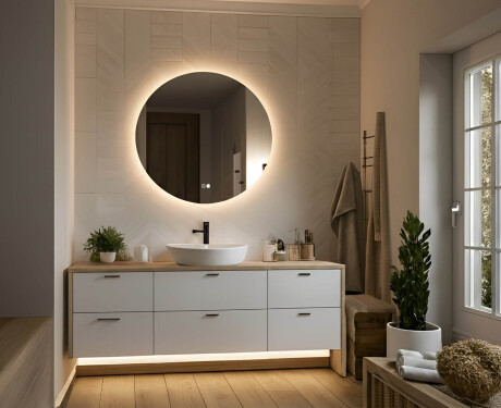 Okruglo ogledalo s osvjetljenjem 60 cm, dvobojno, dodirni prekidač, grijaća podloga