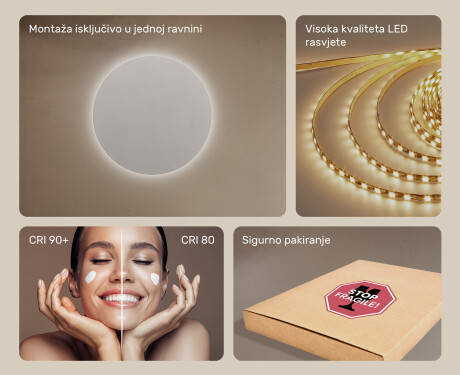 Okruglo ogledalo s osvjetljenjem 60 cm, dvobojno, dodirni prekidač, grijaća podloga #5