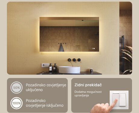 Pravokutno ogledalo za kupaonicu s LED osvjetljenjem 80x60/60x80 cm, dvobojno, dodirni prekidač, grijaća podloga #3