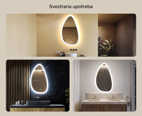Neregularno ogledalo s osvjetljenjem, 64×104 cm, dvobojno, dodirni prekidač, grijaća podloga #2