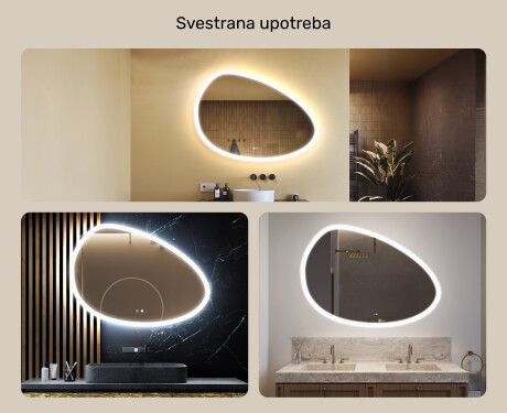 Neregularno ogledalo s osvjetljenjem, 114×84 cm, dvobojno, dodirni prekidač, grijaća podloga #2