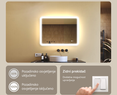 Zaobljeno ogledalo za kupaonicu s LED osvjetljenjem, 80×60 cm, dvobojno, dodirni prekidač, grijaća podloga #4