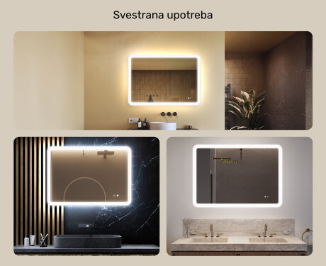 Zaobljeno ogledalo za kupaonicu s LED osvjetljenjem, 100×70 cm, dvobojno, dodirni prekidač, grijaća podloga #2