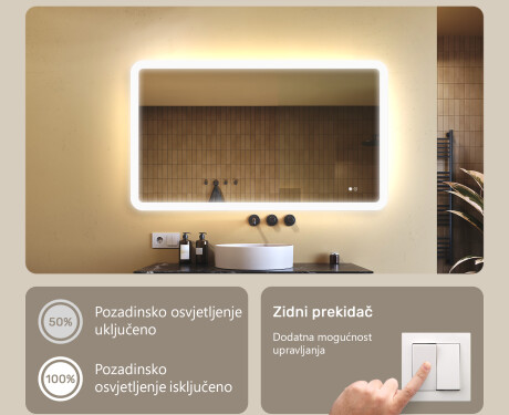 Zaobljeno ogledalo za kupaonicu s LED osvjetljenjem, 120×70 cm, dvobojno, dodirni prekidač, grijaća podloga #4