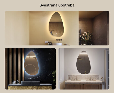 Neregularno ogledalo s osvjetljenjem, 64×104 cm, dvobojno, dodirni prekidač, grijaća podloga #2