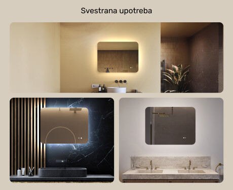 Zaobljeno ogledalo za kupaonicu s LED osvjetljenjem, 80×60 cm, dvobojno, dodirni prekidač, grijaća podloga #2