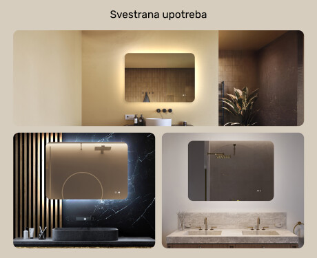 Zaobljeno ogledalo za kupaonicu s LED osvjetljenjem, 100×70 cm, dvobojno, dodirni prekidač, grijaća podloga #2