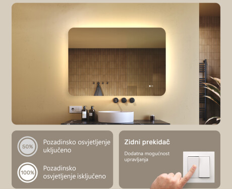 Zaobljeno ogledalo za kupaonicu s LED osvjetljenjem, 100×70 cm, dvobojno, dodirni prekidač, grijaća podloga #4