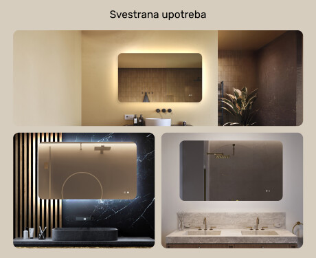 Zaobljeno ogledalo za kupaonicu s LED osvjetljenjem, 120×70 cm, dvobojno, dodirni prekidač, grijaća podloga #2