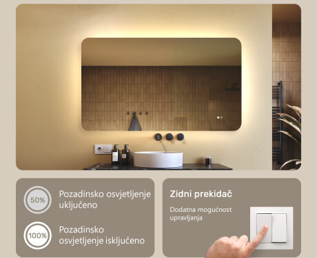 Zaobljeno ogledalo za kupaonicu s LED osvjetljenjem, 120×70 cm, dvobojno, dodirni prekidač, grijaća podloga #4