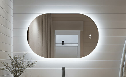 Ovalno ogledalo s LED osvjetljenjem 80x50/50x80 cm, dvobojno, dodirni prekidač, grijaća podloga