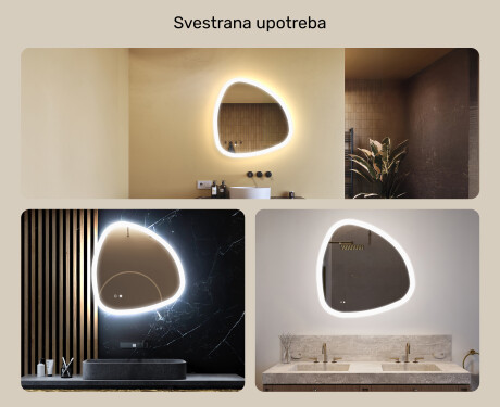 Neregularno ogledalo s osvjetljenjem, 74×74 cm, dvobojno, dodirni prekidač, grijaća podloga #2