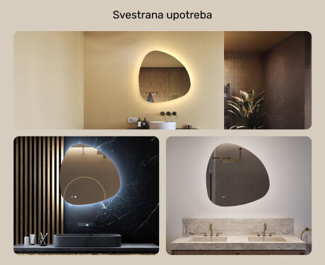 Neregularno ogledalo s osvjetljenjem, 74×74 cm, dvobojno, dodirni prekidač, grijaća podloga #2