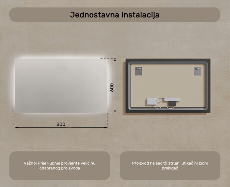 Osvijetljeno ogledalo za kupaonicu 60x80/80x60 cm s neutralnim svjetlom 4500K #6