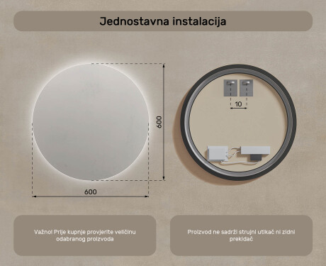 Okruglo osvijetljeno ogledalo za kupaonicu 60 cm s neutralnim svjetlom 4500K #6