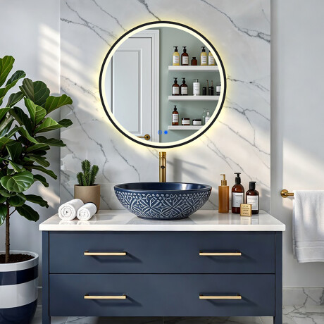 Okruglo ogledalo s LED osvjetljenjem u crnom aluminijskom okviru #8