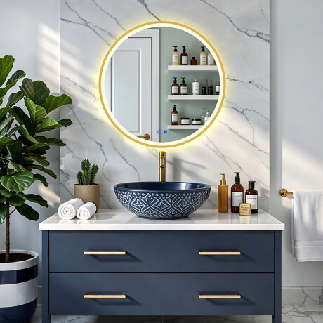 Okruglo LED ogledalo u zlatnom aluminijskom okviru #8