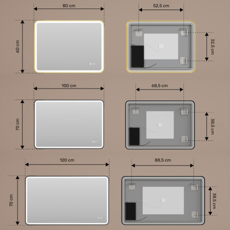 Ogledalo sa zaobljenim kutovima i LED osvjetljenjem u crnom aluminijskom okviru #3