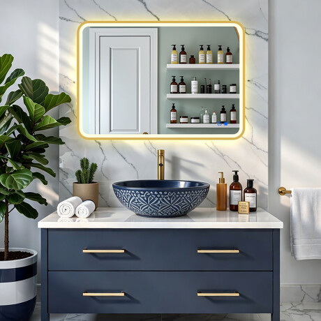 Zaobljeno LED ogledalo u zlatnom aluminijskom okviru #8