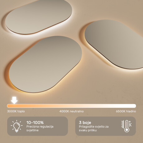 Zaobljeno LED ogledalo s osvjetljenjem - 80x60/100x70/120x70 cm u srebrnom aluminijskom okviru #5