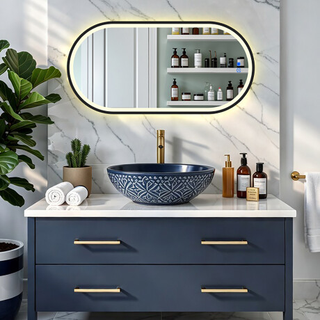 Ovalno LED osvijetljeno ogledalo u crnom aluminijskom okviru #8