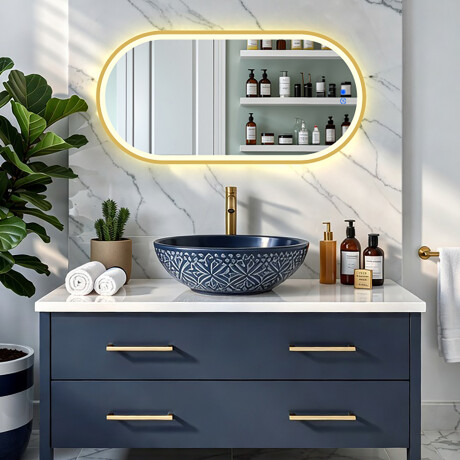 Ovalno LED ogledalo u zlatnom aluminijskom okviru #8