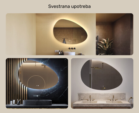 Neregularno ogledalo s osvjetljenjem, 114×84 cm, dvobojno, dodirni prekidač, grijaća podloga #2