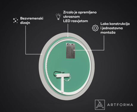 Okruglo Ukrasno Zrcalo S LED Pozadinskim Osvjetljenjem Za Dnevnu Sobu - Lines #3