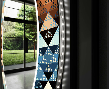 Okruglo Ukrasno Zrcalo S LED Pozadinskim Osvjetljenjem Za Dnevnu Sobu - Color Triangles #11