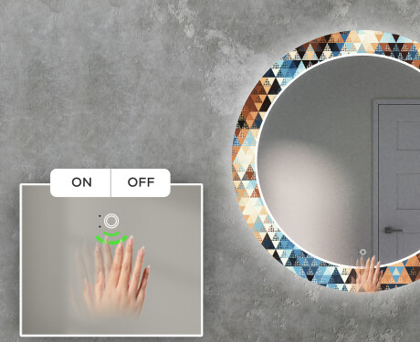 Okruglo Ukrasno Zrcalo S LED Pozadinskim Osvjetljenjem Za Dnevnu Sobu - Color Triangles #5