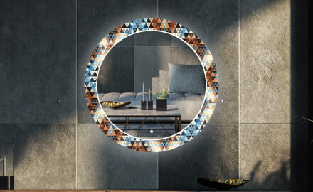 Okruglo Ukrasno Zrcalo S LED Pozadinskim Osvjetljenjem Za Dnevnu Sobu - Color Triangles