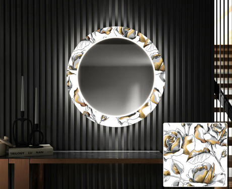 Okruglo Ukrasno Zrcalo S LED Pozadinskim Osvjetljenjem Za Predvorje - Golden Flowers