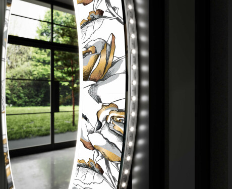 Okruglo Ukrasno Zrcalo S LED Pozadinskim Osvjetljenjem Za Predvorje - Golden Flowers #11