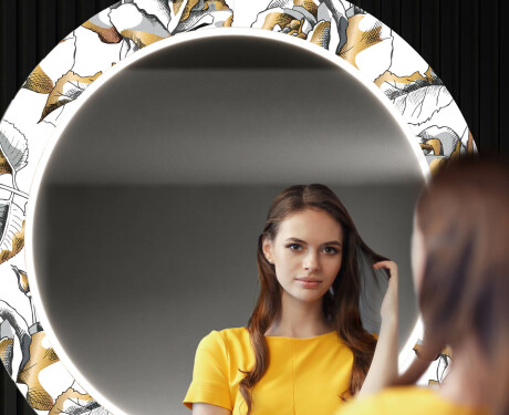 Okruglo Ukrasno Zrcalo S LED Pozadinskim Osvjetljenjem Za Predvorje - Golden Flowers #12