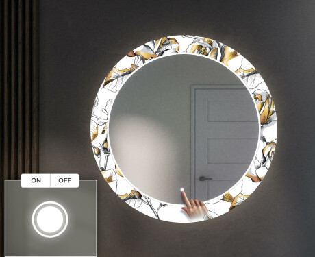 Okruglo Ukrasno Zrcalo S LED Pozadinskim Osvjetljenjem Za Predvorje - Golden Flowers #4