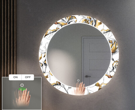Okruglo Ukrasno Zrcalo S LED Pozadinskim Osvjetljenjem Za Predvorje - Golden Flowers #5