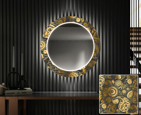 Okruglo Ukrasno Zrcalo S LED Pozadinskim Osvjetljenjem Za Predvorje - Ancient Pattern