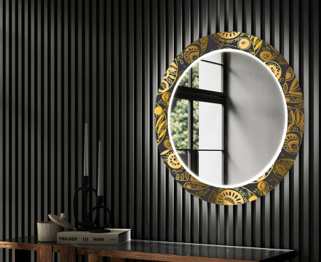 Okruglo Ukrasno Zrcalo S LED Pozadinskim Osvjetljenjem Za Predvorje - Ancient Pattern #2