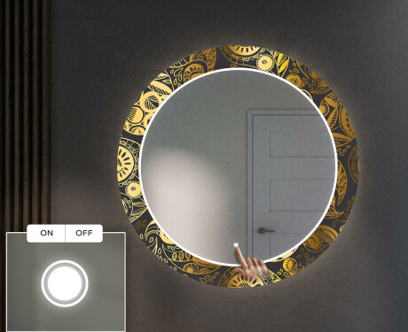 Okruglo Ukrasno Zrcalo S LED Pozadinskim Osvjetljenjem Za Predvorje - Ancient Pattern #4