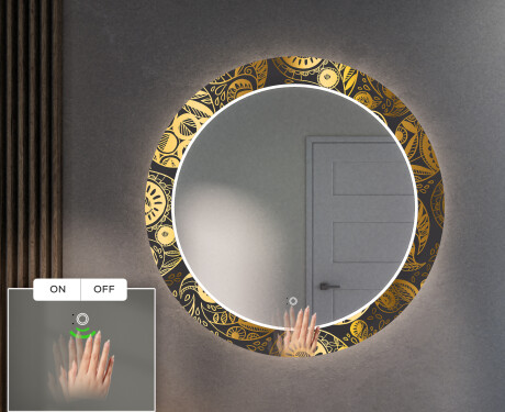Okruglo Ukrasno Zrcalo S LED Pozadinskim Osvjetljenjem Za Predvorje - Ancient Pattern #5