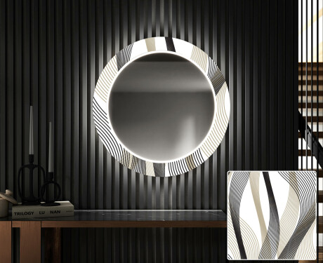 Okruglo Ukrasno Zrcalo S LED Pozadinskim Osvjetljenjem Za Predvorje - Waves #1