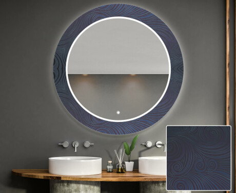Okruglo Ukrasno Zrcalo S LED Osvjetljenjem Za Kupaonicu - Blue Drawing #1