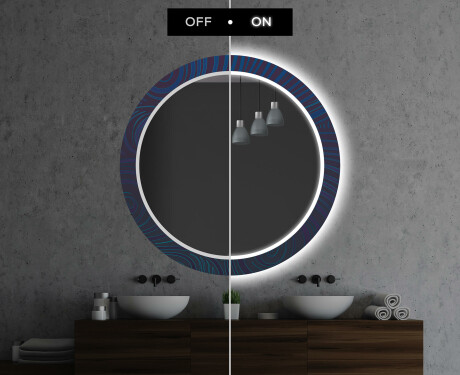 Okruglo Ukrasno Zrcalo S LED Osvjetljenjem Za Kupaonicu - Blue Drawing #7