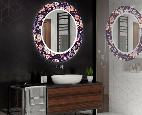 Okruglo Ukrasno Zrcalo S LED Osvjetljenjem Za Kupaonicu - Elegant Flowers #2