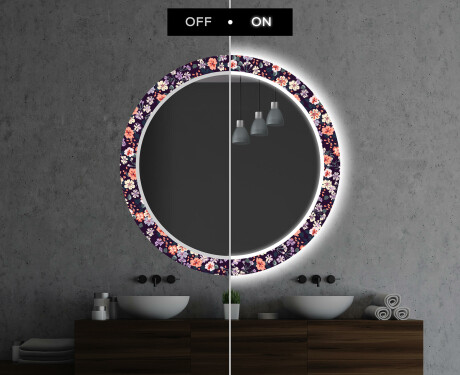 Okruglo Ukrasno Zrcalo S LED Osvjetljenjem Za Kupaonicu - Elegant Flowers #7