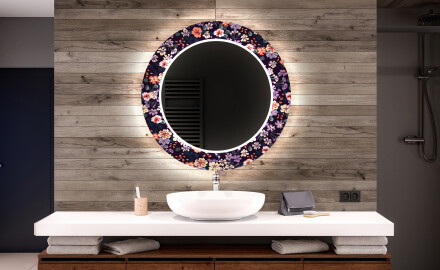 Okruglo Ukrasno Zrcalo S LED Osvjetljenjem Za Kupaonicu - Elegant Flowers