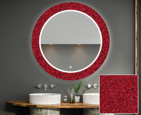 Okruglo Ukrasno Zrcalo S LED Osvjetljenjem Za Kupaonicu - Red Mosaic #1