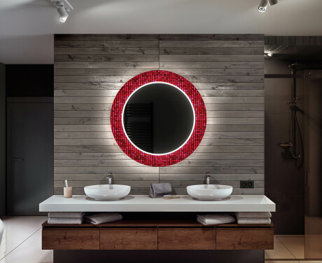 Okruglo Ukrasno Zrcalo S LED Osvjetljenjem Za Kupaonicu - Red Mosaic #12