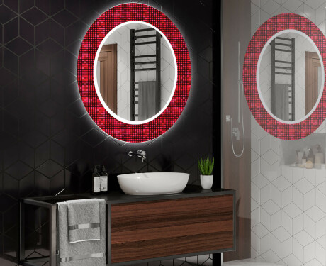 Okruglo Ukrasno Zrcalo S LED Osvjetljenjem Za Kupaonicu - Red Mosaic #2
