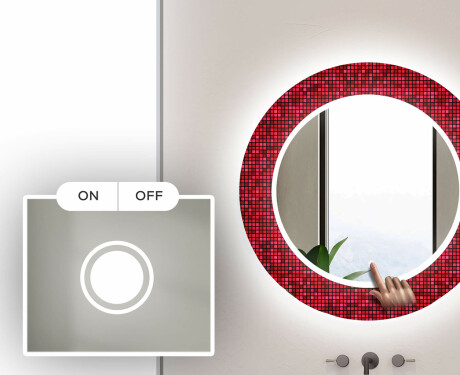 Okruglo Ukrasno Zrcalo S LED Osvjetljenjem Za Kupaonicu - Red Mosaic #4